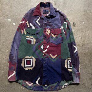Vintage Wrangler Aztec Pearl Snap AOP Shirt Navajo Native Men’s Large Western